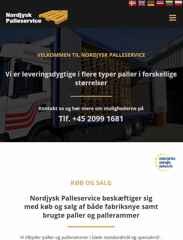 Screendump af nordjysk palleservice mobil version pagefold