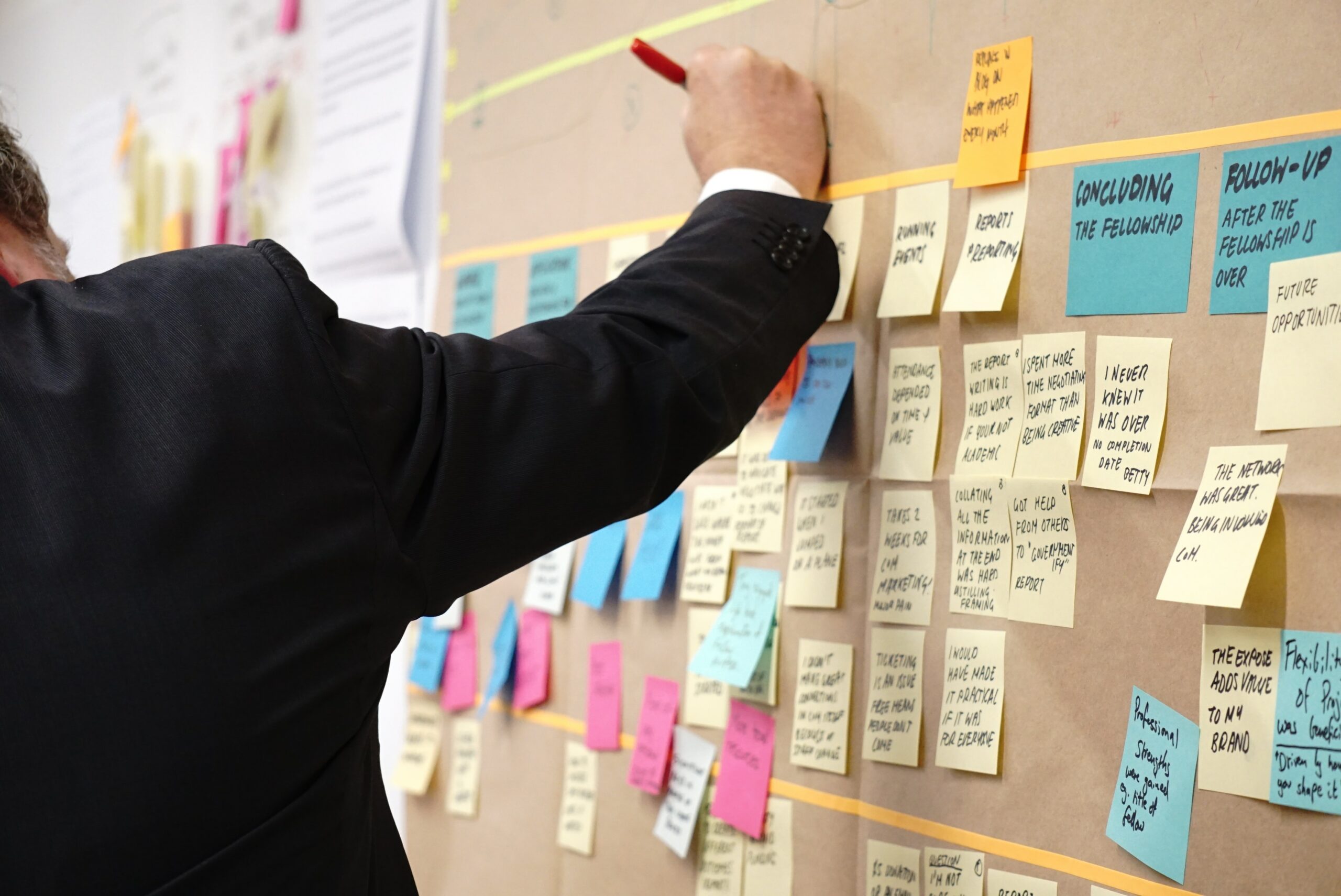 Projekthåndtering / planlægning med sticky notes i forskellige farver